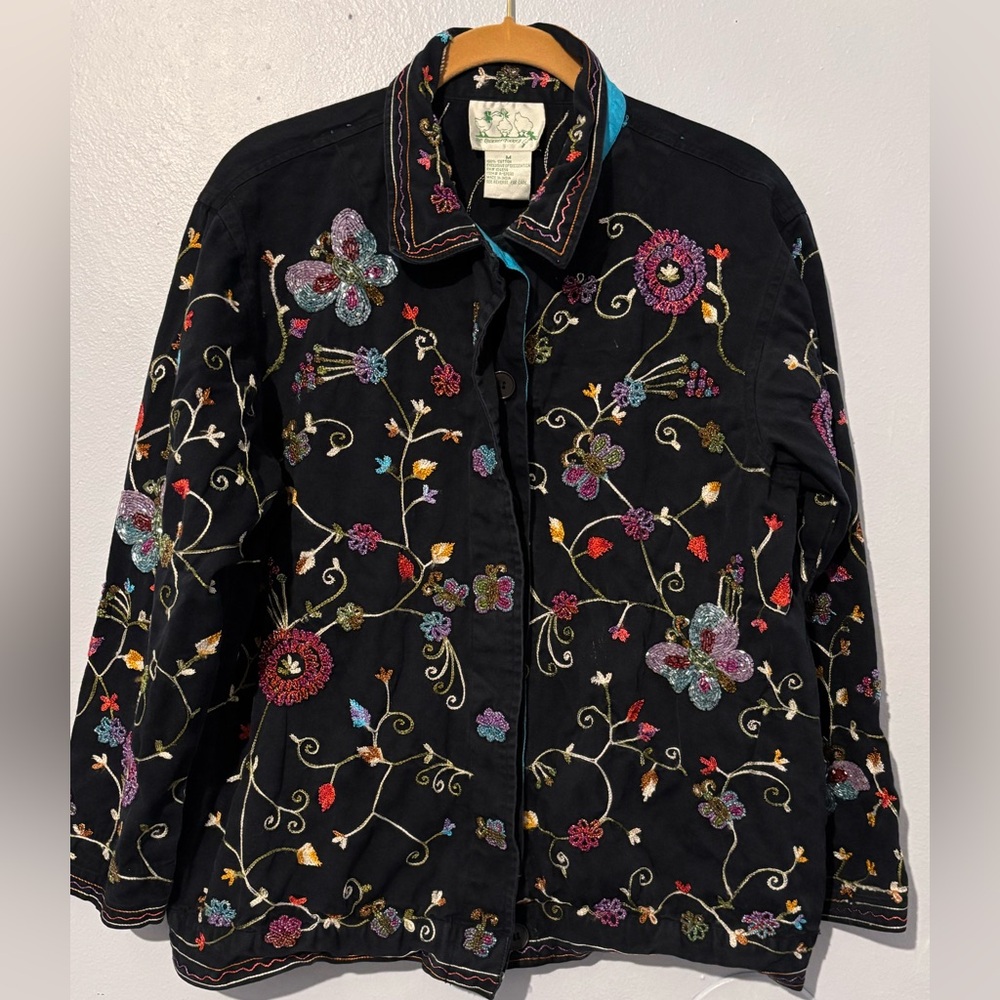 Quacker Factory Black Floral Embroidered Jacket